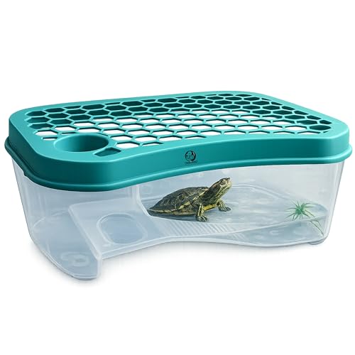 Image of Foodie Puppies Turtle Tank Aquarium - (Large, Honeycomb Tank) (59x36x24cm) with Lid and Ramp | Basking Platform, Swimming Area, breeding, Hibernation Area for Turtle (Color May Vary) (No Accessories)
