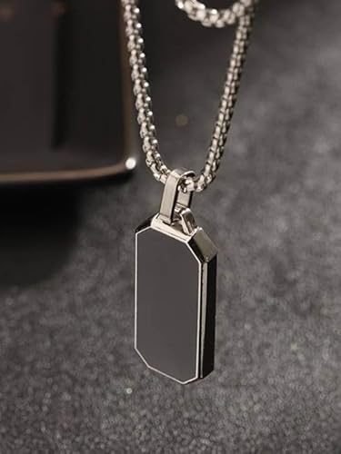 P R PRINTS Stainless Steel Midnight Charisma Locket Neck Chain for Men | Stylish Pendant Necklace | Men's Jewellery Black l Chain For Men, Standard, Stainless Steel