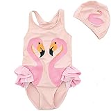 KIRALOVE Flamingos kostium dziewczęcy - jednoczęściowy - czepek kąpielowy - basen - różowy - strój kąpielowy