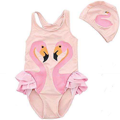 KIRALOVE Flamingos kostium dziewczęcy - jednoczęściowy - czepek kąpielowy - basen - różowy - strój kąpielowy