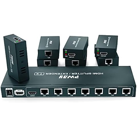 GREATHTEK HDMI Extender Splitter 1x7 7 Port Over CAT5E/CAT6/CAT7 Ethernet Cable with an HDMI Loop Out & POC Function & EDID Management –Up to 50m (165ft) at 1080p 60Hz Cover