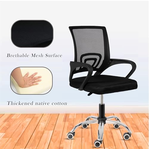 Image of Casa Copenhagen Mesh Mid Back Office /Study /Computer /Revolving /Desk Chair for Work from Home -Metal Base, Height Adjustable Seat- Black & Black Handle