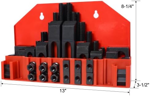 58Pc T-Slot Clamping Kit Mill Machinist Set With T-slot cleaner and Tightening Wrench (5/8 Table Slot 1/2-13 Stud Size) (Red)