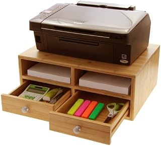 Woodquail Printer Stand, Monitor Stand, Desk Tidy Organiser with Drawers, Made of Natural Bamboo