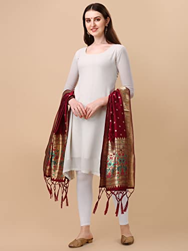 Image of DEVANGI Women's Woven Banarasi Silk Dupatta /Chunni For Women, Floral Print 1 Meter Wide and 2.3 Meter Length Printed Designer Dupatta /Chunni For Girls