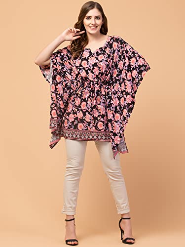Image of Hive91 Floral Elegance: Rayon Kaftan with Fringes