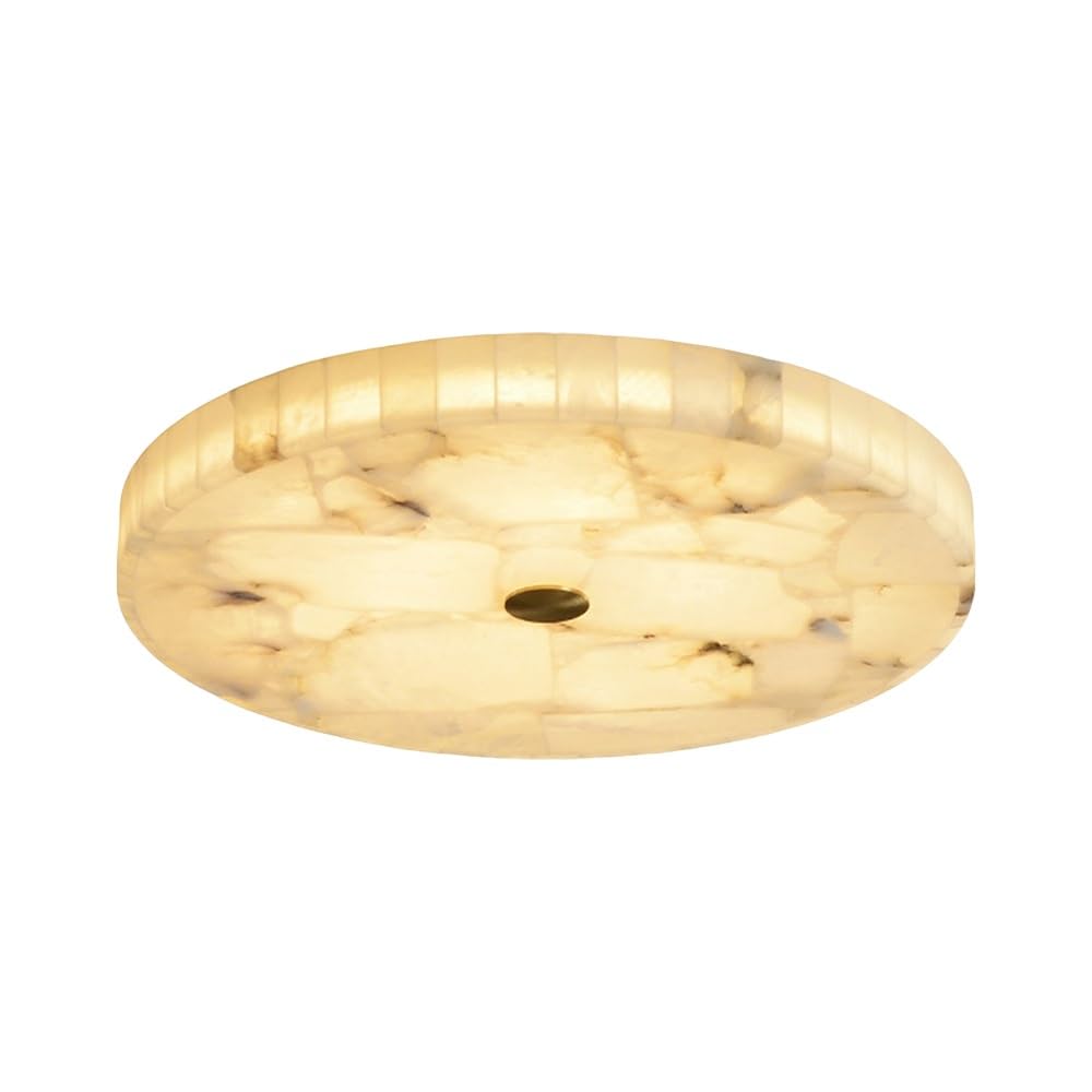 Jadssox 40cm alabastrowa lampa sufitowa z naturalnego marmuru żyrandol LED okrągła lampa sufitowa, 18W 3CCT oprawa oświetleniowa sufitowa mosiężne żyrandole do sypialni kuchnia jadalnia biuro