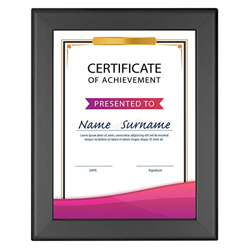 SnapeZo Certificate Frame 8.5x11, Black, 1.25 Inch Aluminum Profile, Front-Loading Snap Frame, Wall Mounting, Professional Series