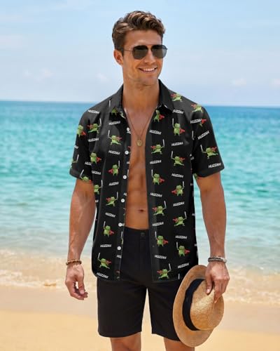 Image of 99TIMORO Funny Film Summer Button Down Shirt Men Short Sleeve Top | Movie Character Hawaiian Shirts for Men Lightweight Breathable Beach Vacation Business Casual Summer Gifts Classic Fit