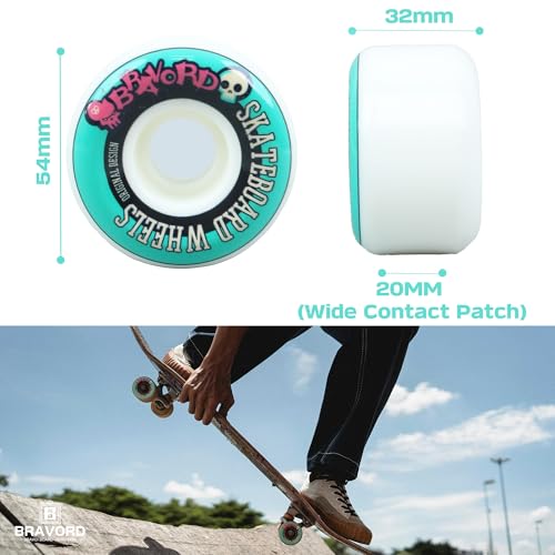 BRAVORD Skatebaord Wheels, 54mmX32mm 100A Skateboard Wheels for Skate Bowl, Trick, Street- Set of 4 (Blue) by BRAVORD - Image 2