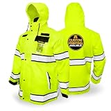 KwikSafety - Charlotte, NC - TORRENT Class 3 Safety Rain Jacket - ANSI Tested OSHA HiVis Weather Proof Reflective Coat Hideaway Hood/Yellow Medium