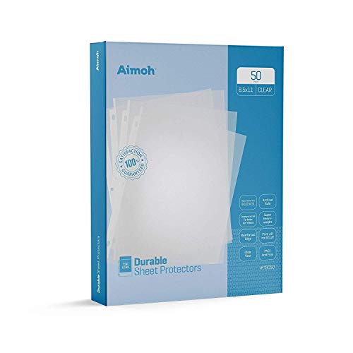 Aimoh Durable Clear Presentation Sheet Protectors 50-Count – Page Size – Fits 8.5 X 11 Paper – Reinforced Edge – 3 Hole Design – 9.25 X 11.25 – Top Load (13050) #TOP4