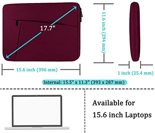 Image of Laptop Sleeve Bag 15.6 inch, BOOEUDI Durable Shockproof Protective Computer Carrying Cover with Front Pocket, Briefcase Handbags Laptop Sleeve Bag for 15.6 inch HP, Dell, Acer, Asus, Notebook, WineRed
