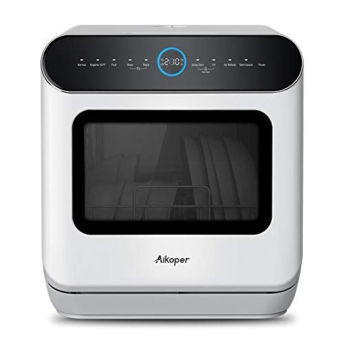 Countertop Dishwasher, Aikoper Portable Compact Dishwasher with 6L Built-in Water Tank & Water Hose Inlet, Mini Dish washer with 5 Programs, Quick, for Small Apartment, Dorms, RVs - Black/White