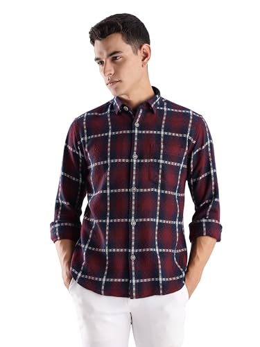 Image of TURMS Men's Casual Checks Shirts, Odor Control, Moisture Wicking, Button Down Collar, Cool Tech Cotton Fabric, Tailored Fit, Full Sleeve