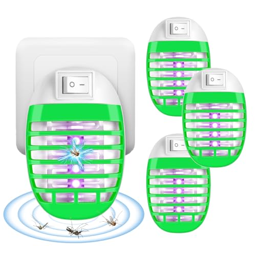 AOOWU Lámpara Antimosquitos Electrico, 4 Piezas Mata Mosquitos UV Lampara, Area Efectiva 30m² Repelente Mosquitos Interior, Lámpara Mata Mosquitos Tipo Enchufe para Dormitorio y Oficina (Verde)
