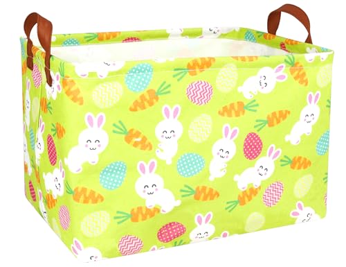 Image of Rectangle Empty Easter Baskets Boy Large Toy Storage Bin Girls collapsible Hamper Waterproof Canvas Box Kid Gifts Spring Decor( Rabbit Carrot Egg )
