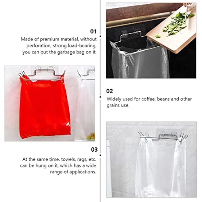 Alipis 2 Sets Kitchen Holders Stainless Rack Garbage Grocery Sink Pantry Hook Shelves Bag Office Steel Simple Storage Reusable Door Room Under Multi-Functional Cabinet Cupboard Practical