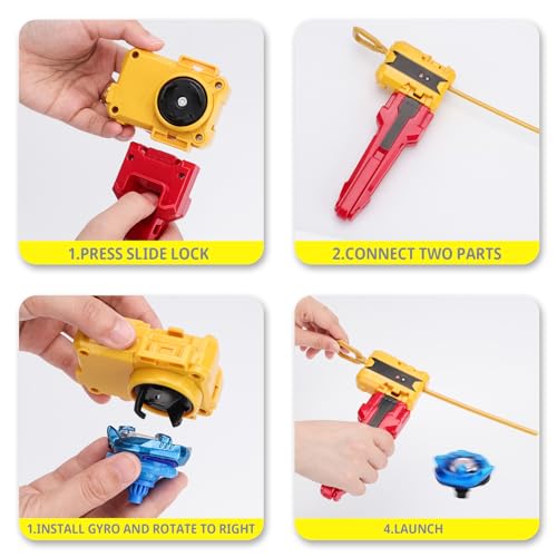 image for GOIJRER X Battling Set, 4 Spinning Tops, 3 Launchers and 1 Grip with, 