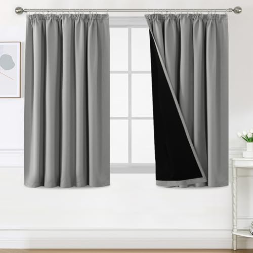 H.Versailtex 100% Blackout Curtains for Bedroom, Pencil Pleat Black Out Living Room Curtains Super Soft Thermal Insulated Curtain Pair Panel with Tiebacks, W66x L54 Inch, 2 Panels, Dove Grey