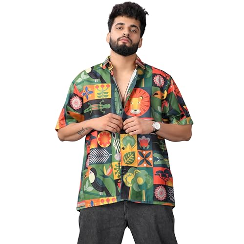 Image of Half Sleeve Relaxed Fit Men's Casual Shirt | Cotton Blend Oversized Shirts for Men Loose fit | Oversized Printed Shirts for Men | Men's Half Sleeve Relaxed Fit Shirt Fashion