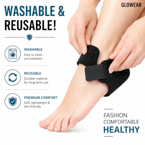 Image of Glowear Silicone Gel Heel Cups for Pain Relief | Plantar Fasciitis, Spur & Achilles Support for Men & Women | Breathable Cushion | Washable & Reusable | Black, Large