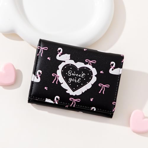 Image of Sunwel Fashion Cute Coquette Bow Wallet with Key-chain for Women Girls | Mini Wallet, ID Window, Cash Slot, 7 Card Slots