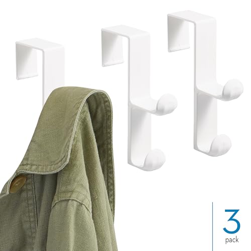 iDesign Over the Door Plastic Dual Hook Hanger for Coats, Jackets, Hats, Robes, Towels, Ideal for Bathroom, Bedroom, Mudroom, Set of 3, White - Image 3