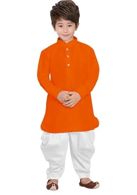 Tustous Boys Kurta Dhoti set in Cotton Orange