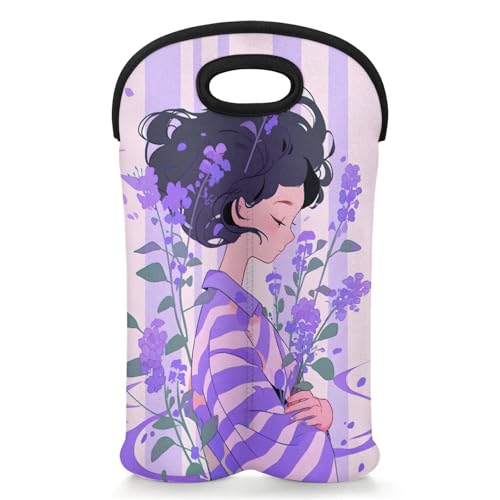 GzLeyigou 2 Bottles Girl Wine Bag Sleeve Totes Women with Flower Neoprene Protective Wine Carrier Bag for Wine,Water, Champagne, Beer, Baby Bottles,Gift 14.5 x 10 Inches