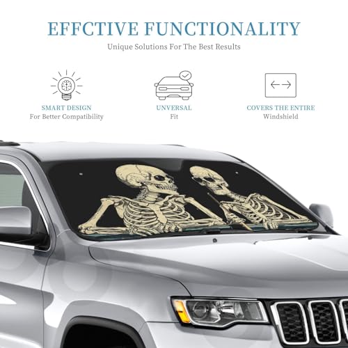 Windshield Sun Shade Funny Skeleton Car Front Window Sunshade Blocker UV Visor Retractable Automotive Sunshades for Vehicle SUV Truck Protector 51x27.5 inch by SUPLUCHOM - Image 3