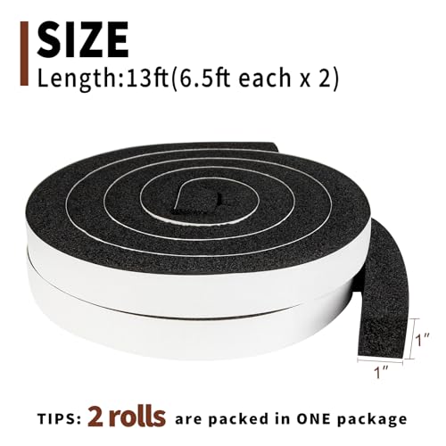 Yotache Air Conditioner Window Seal Kit - 1"x1" High Resilience Weather Stripping Foam Tape for AC Windows & Door Insulation, Noise Reducing, Air Leak Proof, 13Ft Long (6.5Ft x 2 Rolls, Black)
