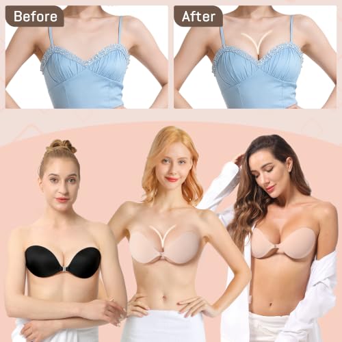 Image of Invisible Strapless Sticky Bra Push up for Women, Ultra Adhesive Bra for Backless Dress, Cleavage Lift with Nipple Covers