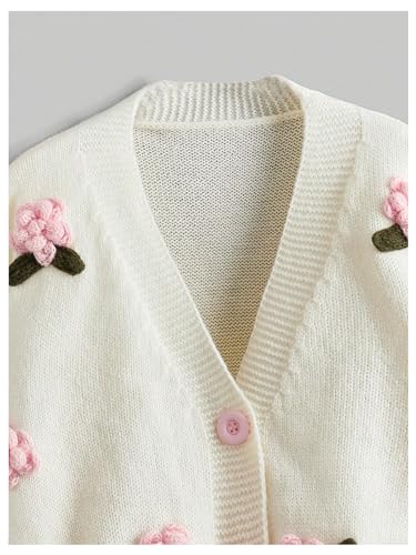 Image of GORGLITTER Women's Floral Button Down Cardigan Sweater Long Sleeve Drop Shoulder Knit Tops