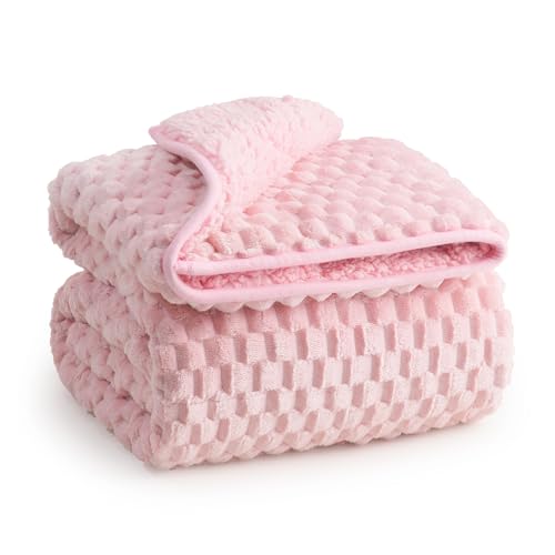 Super Soft Luxury Fleece Sherpa Weighted Blanket for Teens, 7lbs Small Weighted Lap Blanket for Adult, Turtle Shell Cozy Warm Throw for Winter, Compact Heavy Blanket for Sleep & Travel, Pink, 41