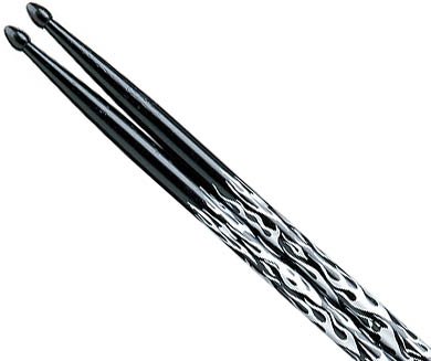 Baguettes Tama 7A Silver Rhythmic Fire en hickory laqué noir pour batterie