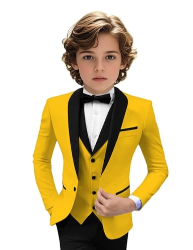 Image of Tuxedo Suits for Boys 3 Pieces Slim Fit Boys Formal Suit Dresswear Ring Bearer Outfit Blazer Vest Pants for Wedding Grooms