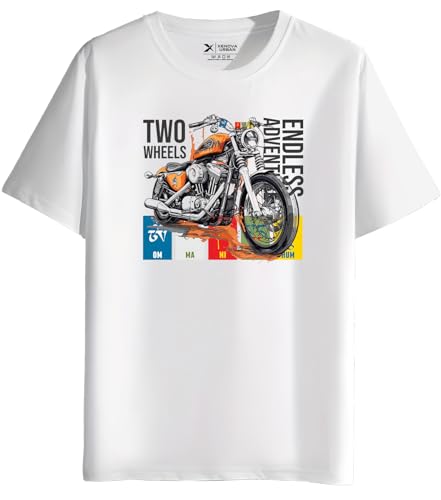 Image of XENOVAURBAN Men's Regular Fit Biker Printed Round Neck Cotton T-Shirt | Graphic Printed Casual Wear Unisex Fit XS to 3XL Tshirt RN-Bike
