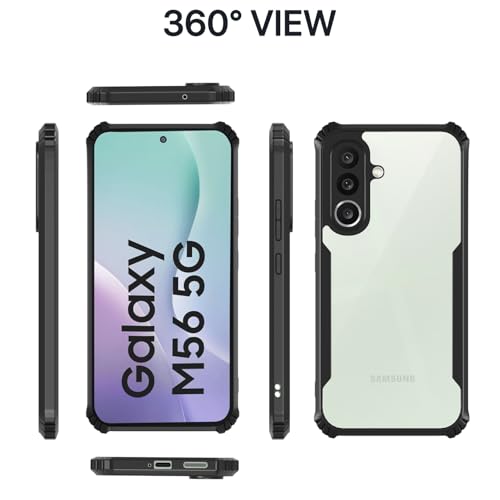 Image of Pikkme Back Cover for Samsung Galaxy M56 5G | Ultra Hyrbid | Full Camera Protection | Raised Edge | Crystal Clear Transparent Bumper Case (Black)
