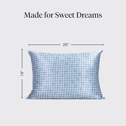 Image of Kitsch Satin Pillowcase with Zipper - Standard Size, Gingham Blue | Softer Than Silk Pillow Cases, Smooth Cooling Satin Pillow Case for Hair and Skin, Wrinkle-Free, Machine Washable