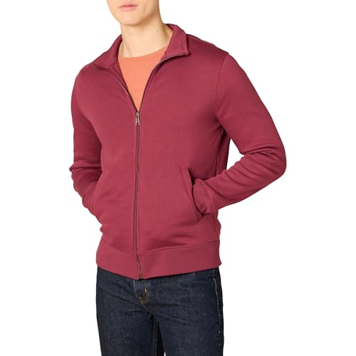 Amazon Essentials Sudadera de Forro Polar con Cuello Perkins y Cremallera Completa Hombre, Rojo, L