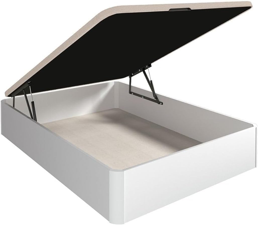 SHIITO | Modelo Aura - Canapé Abatible | Tapa 3D Transpirable y Acabado en Blanco | Alta Capacidad de Almacenaje con 4 Válvulas de Aire | 135x190 cm