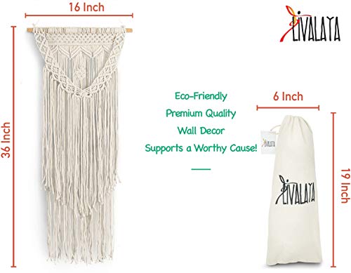 Boho Macrame Wall Hanging Decor – Beige 16 In X 36 In Modern Bohemian Woven Wall Art Tapestry Decor For House, Apartment, Dorm Room, Nursery, Party Decorations, Wedding, Wall Ornament #TOP3