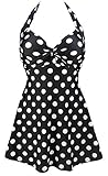 COCOSHIP Black & White Big Polka Dots Retro Sailor Pin Up Swimsuit One Piece Skirtini Cover Up...