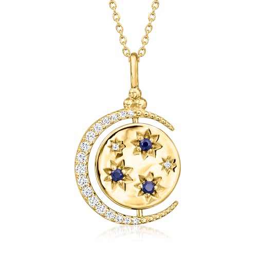 Ross-Simons Lapis, .20 ct. t.w. White Topaz and .10 ct. t.w. Sapphire Reversible Celestial Pendant Necklace in 18kt Gold Over Sterling. 18 inches