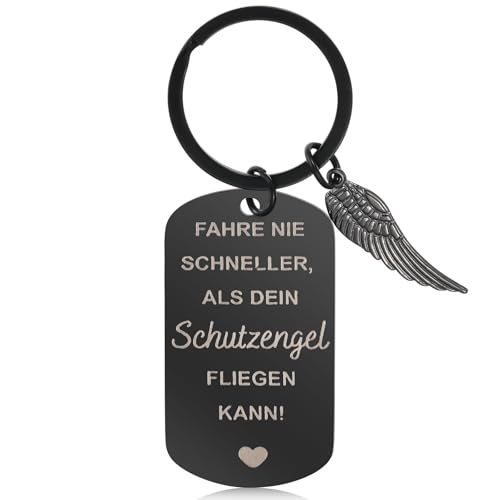 Tyqour Llavero de conducción cuidadoso amigo ángel de la guarda llavero personalizado coche llavero de acero inoxidable Drive Safe Keychain regalos para él, novio, marido, padre, hombres mujeres,