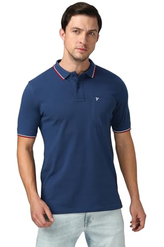 Image of Van Heusen Athleisure Men Solid Cotton Polo T-Shirt with Pocket - Side Slit, Half Sleeve, Regular Fit