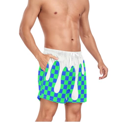 Bañador de secado rápido transpirable azul con diseño de cuadros 5