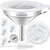 VOXMUDE Kitchen Funnel with Strainer, 5 Inch Food Grade 18/8 Stainless Steel Funnel with 200 Fine Mesh Strainer Filter for Filling Bottles Cooking Oil Grease Juice Milk Coffee Salt