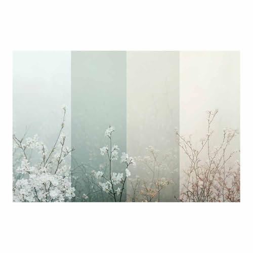 Quatre panneaux fleurs cerisier blanc déco murale beige épurée
